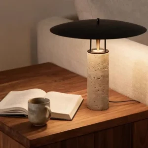 Nordic Travertine Table Lamp with Flat Disc Metal Shade TL-J003 4