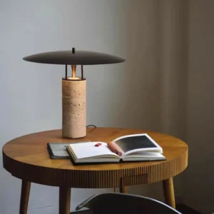 Nordic Travertine Table Lamp with Flat Disc Metal Shade TL-J003 3