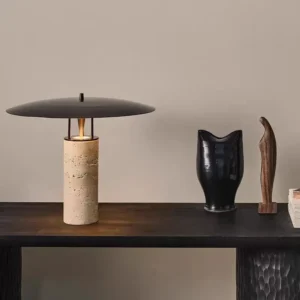 Nordic Travertine Table Lamp with Flat Disc Metal Shade TL-J003 2