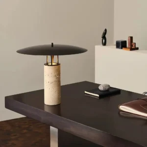 Nordic Travertine Table Lamp with Flat Disc Metal Shade TL-J003 1