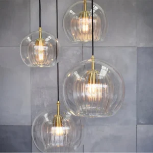 Modern Ribbed Glass Globe Pendant Light P6076 1