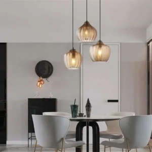 Amber Ribbed Glass Pendant Light P6092 1