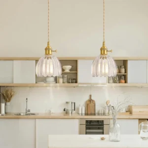 Fluted Glass Brass Pendant Light P6090 1