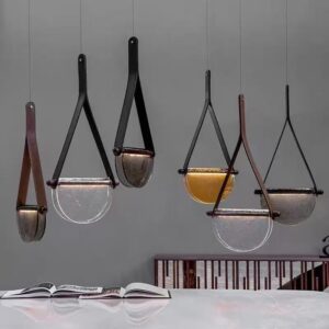Leather Strap Glass Pendant Light P6023 2
