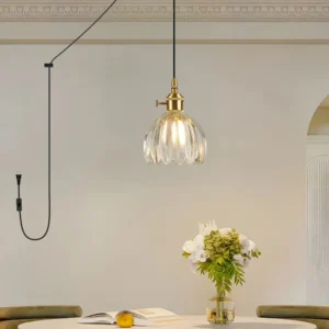Fluted Glass Brass Pendant Light P6090 10