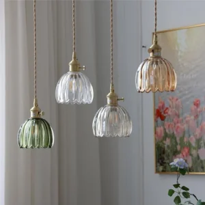 Fluted Glass Brass Pendant Light P6090 14