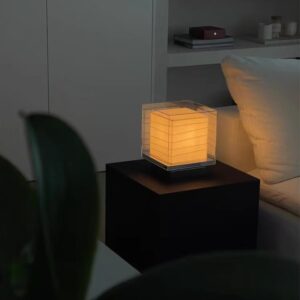 Modern Rice Paper Cube Table Lamp with Glass & Metal Frame TL-A096 4