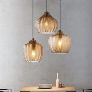 Amber Ribbed Glass Pendant Light P6092 2