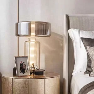 Modern Smoked Glass Table Lamp with Ribbed Base TL-A071 6