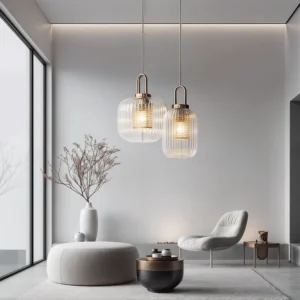 Modern Ribbed Glass Lantern Pendant Light P6087 2