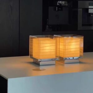 Modern Rice Paper Cube Table Lamp with Glass & Metal Frame TL-A096 3