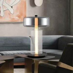 Modern Smoked Glass Table Lamp with Ribbed Base TL-A071 5