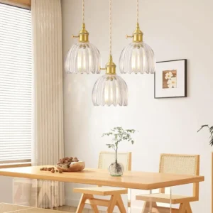 Fluted Glass Brass Pendant Light P6090 2