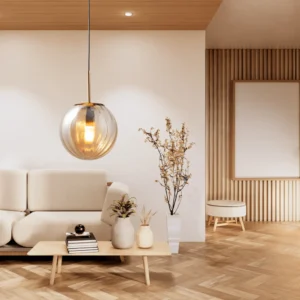Modern Ribbed Glass Globe Pendant Light P6063 2