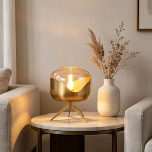 Modern Glass Table Lamp with Brass Finish Tripod Base TL-A070 4