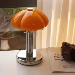 Modern Orange Glass Mushroom Table Lamp with Chrome Base TL-A094 2