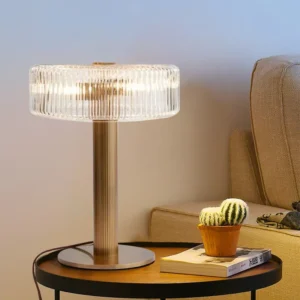 Modern Fluted Glass Table Lamp with Brass Finish Base TL-A101 2