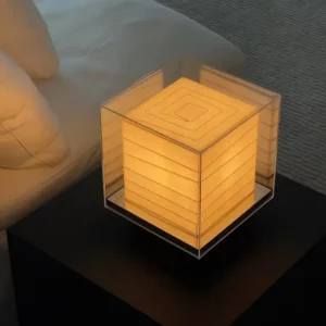 Modern Rice Paper Cube Table Lamp with Glass & Metal Frame TL-A096 2