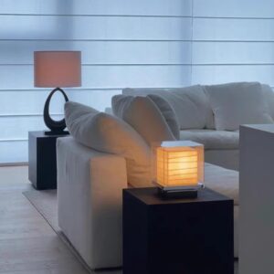 Modern Rice Paper Cube Table Lamp with Glass & Metal Frame TL-A096 1