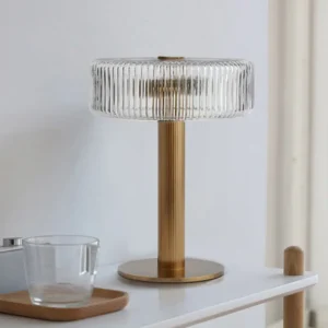 Modern Fluted Glass Table Lamp with Brass Finish Base TL-A101 1