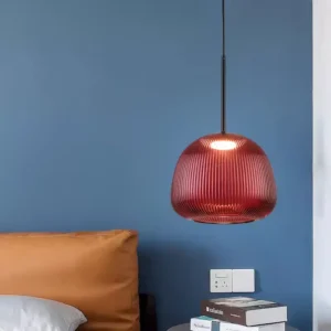 Modern Ribbed Red Glass Pendant Lamp