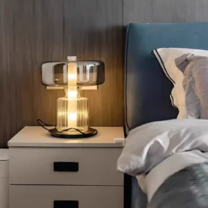 Modern Smoked Glass Table Lamp with Ribbed Base TL-A071 2