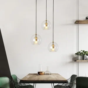 Modern Ribbed Glass Globe Pendant Light P6076 3