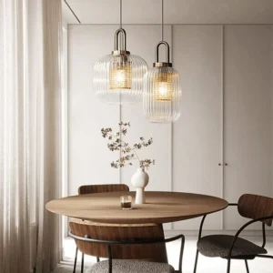 Modern Ribbed Glass Lantern Pendant Light P6087 3