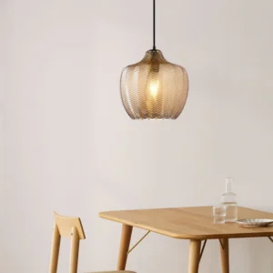 Amber Ribbed Glass Pendant Light P6092 3