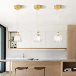 Fluted Glass Brass Pendant Light P6090 3