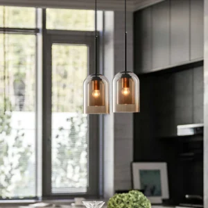 Smoke / Amber Glass Dome Pendant Light P6116 3