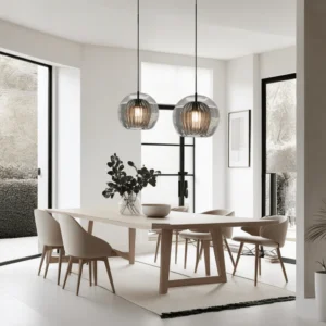 Modern Ribbed Glass Globe Pendant Light P6076 4