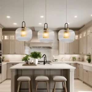 Modern Ribbed Glass Lantern Pendant Light P6087 4