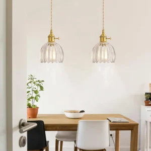 Fluted Glass Brass Pendant Light P6090 4