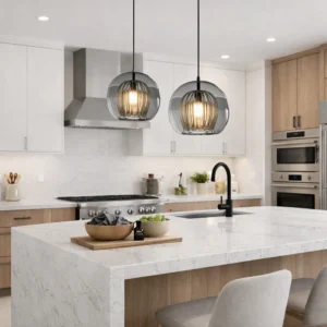 Modern Ribbed Glass Globe Pendant Light P6076 5