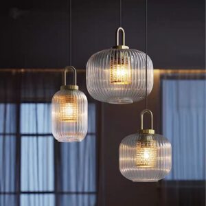 Modern Ribbed Glass Lantern Pendant Light P6087 5