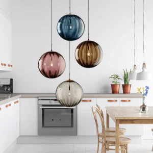 Modern Ribbed Glass Globe Pendant Light P6063 5