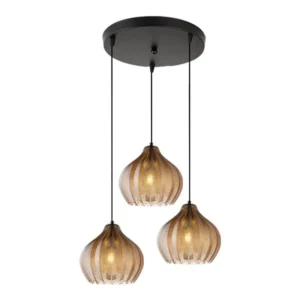 Amber Ribbed Glass Pendant Light P6092 6