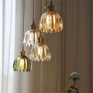 Fluted Glass Brass Pendant Light P6090 6