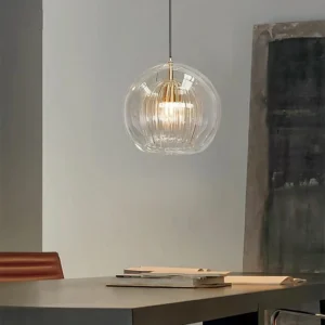 Modern Ribbed Glass Globe Pendant Light P6076 6