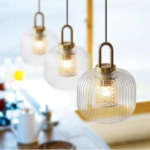 Modern Ribbed Glass Lantern Pendant Light P6087 6