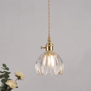 Fluted Glass Brass Pendant Light P6090 7