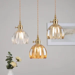 Fluted Glass Brass Pendant Light P6090 8