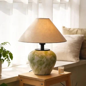 Hand-Painted Green Ceramic Table Lamp with Fabric Shade TL-H015 5