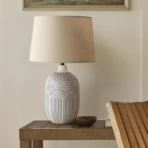Geometric Pattern Ceramic Table Lamp with Fabric Shade TL-H024 4