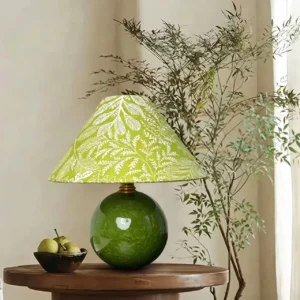 Green Ceramic Table Lamp with Botanical Pattern Fabric Shade TL-H030 4