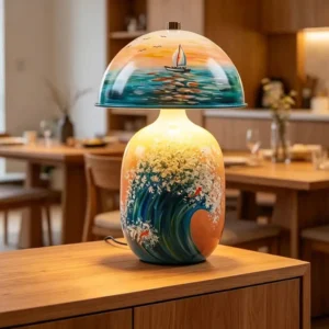 Hand-Painted Ocean Scene Ceramic Table Lamp with Dome Shade TL-H033 5