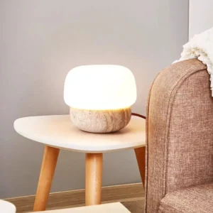 Minimalist Travertine Stone Table Lamp with Glass Shade TL-J006 4