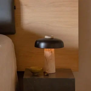 Modern Black Metal Table Lamp with Travertine Base TL-J002 5