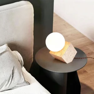 Geometric Travertine Table Lamp with Glass Globe TL-J008 4